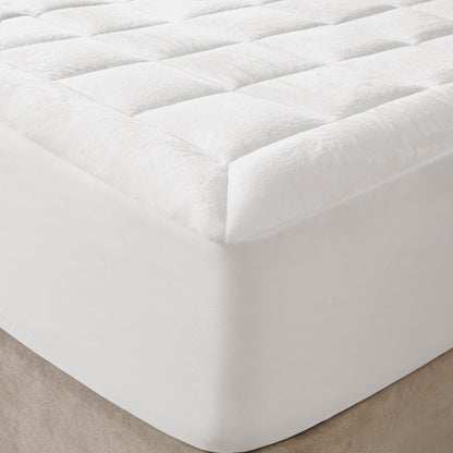 Queen Overfilled Polyester Mattress Pad - White