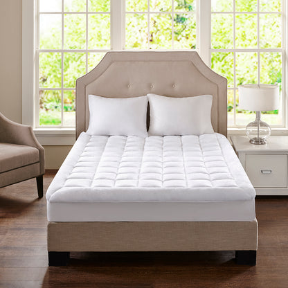 Queen Overfilled Polyester Mattress Pad - White