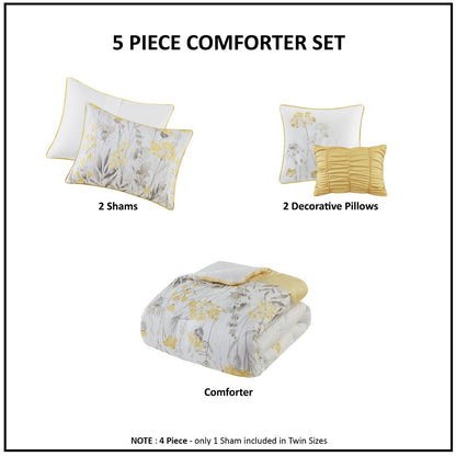 5 Piece Yellow Seersucker Comforter Set - Full/Queen
