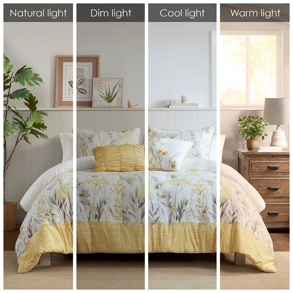 5 Piece Yellow Seersucker Comforter Set - Full/Queen
