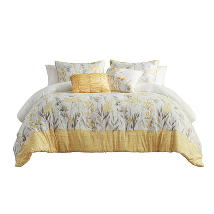 5 Piece Yellow Seersucker Comforter Set - Full/Queen