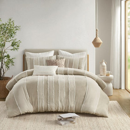 King/Cal King 3 Piece Striped Cotton Duvet Cover Set