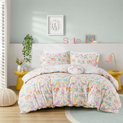 Full/Queen Floral Reversible Cotton Duvet Cover Set with Throw Pillow