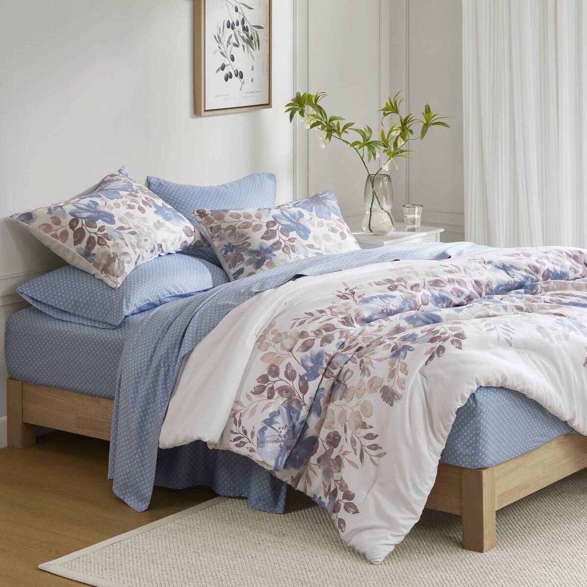 Blue Floral Comforter Set - Queen Size Comfort