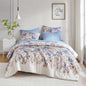 Floral Comforter Set with Bed Sheets Blue Queen