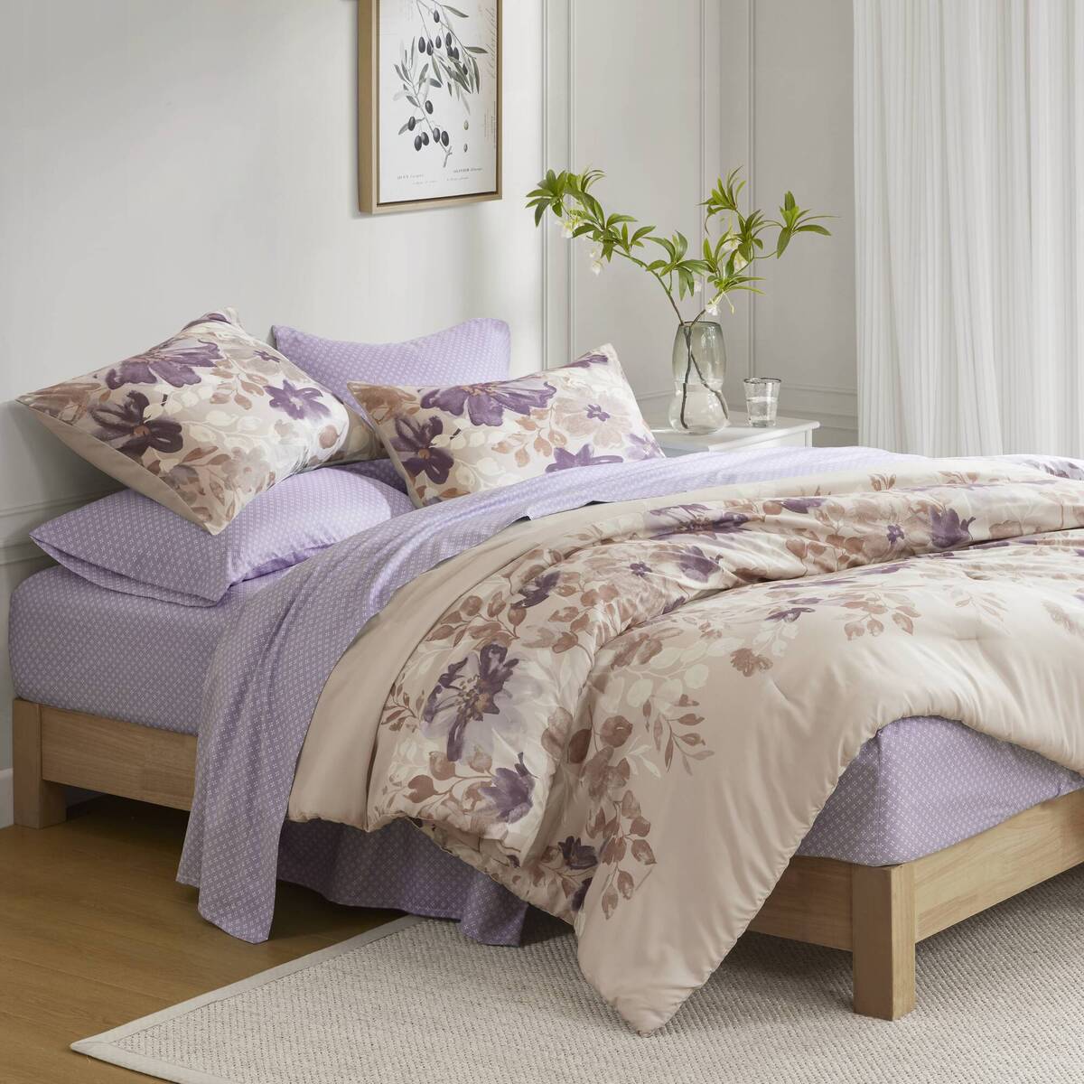 King Taupe Floral Bed In A Bag Set for Bedrooms