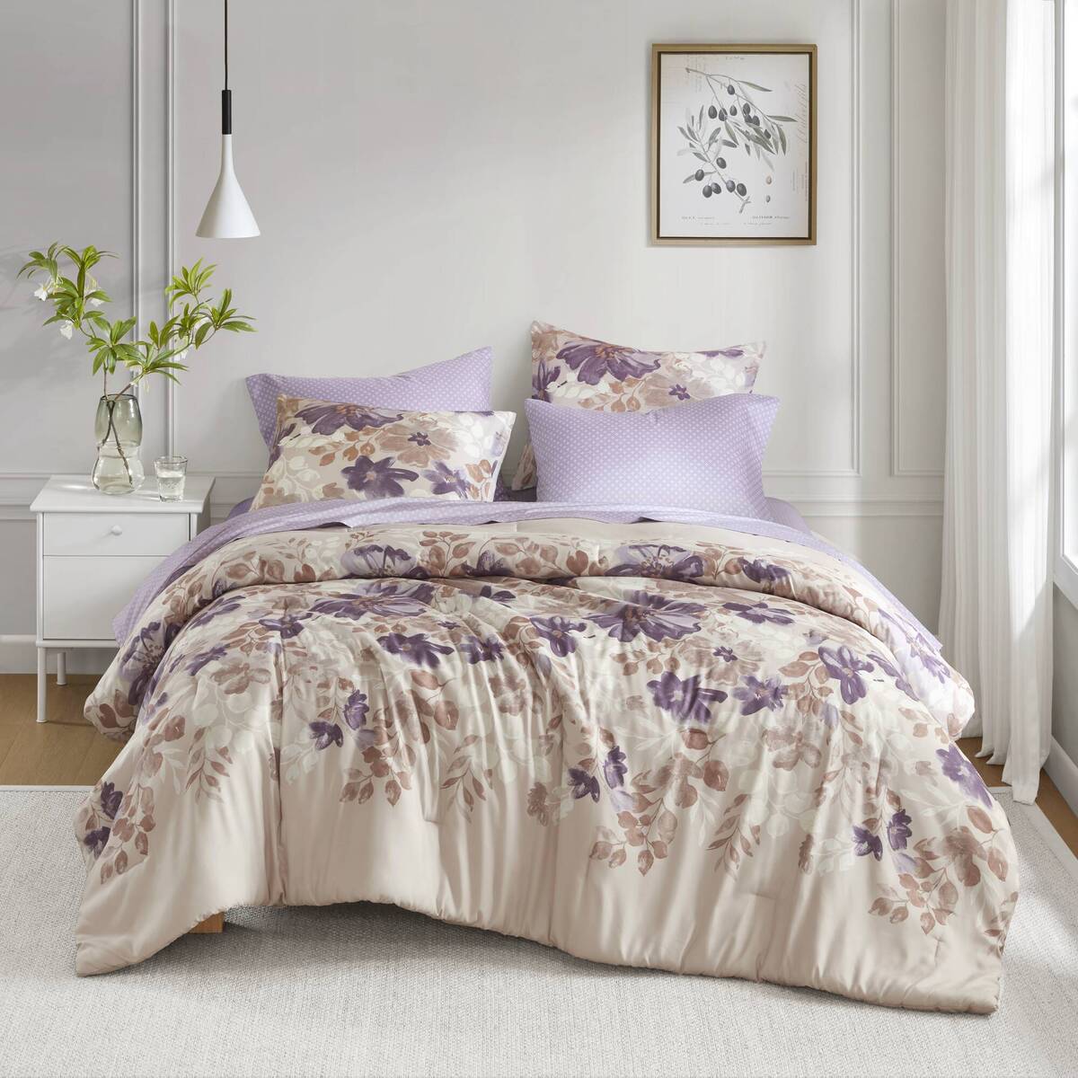 King Taupe Floral Bed In A Bag Set for Bedrooms