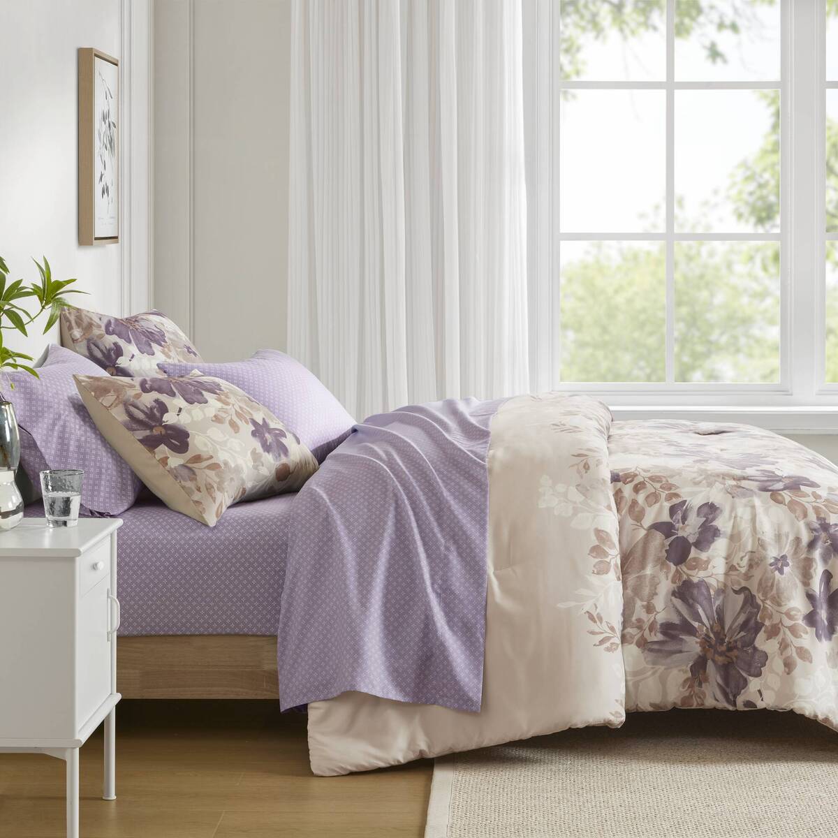 King Taupe Floral Bed In A Bag Set for Bedrooms