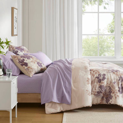 King Taupe Floral Bed In A Bag Set for Bedrooms
