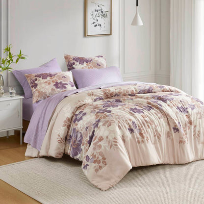Floral Comforter Set with Bed Sheets Taupe King