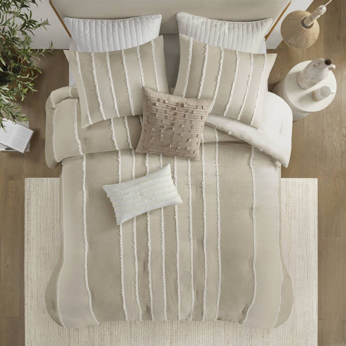 Striped Cotton Comforter Set Taupe King/Cal King