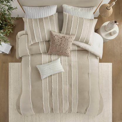 Striped Cotton Comforter Set Taupe King/Cal King