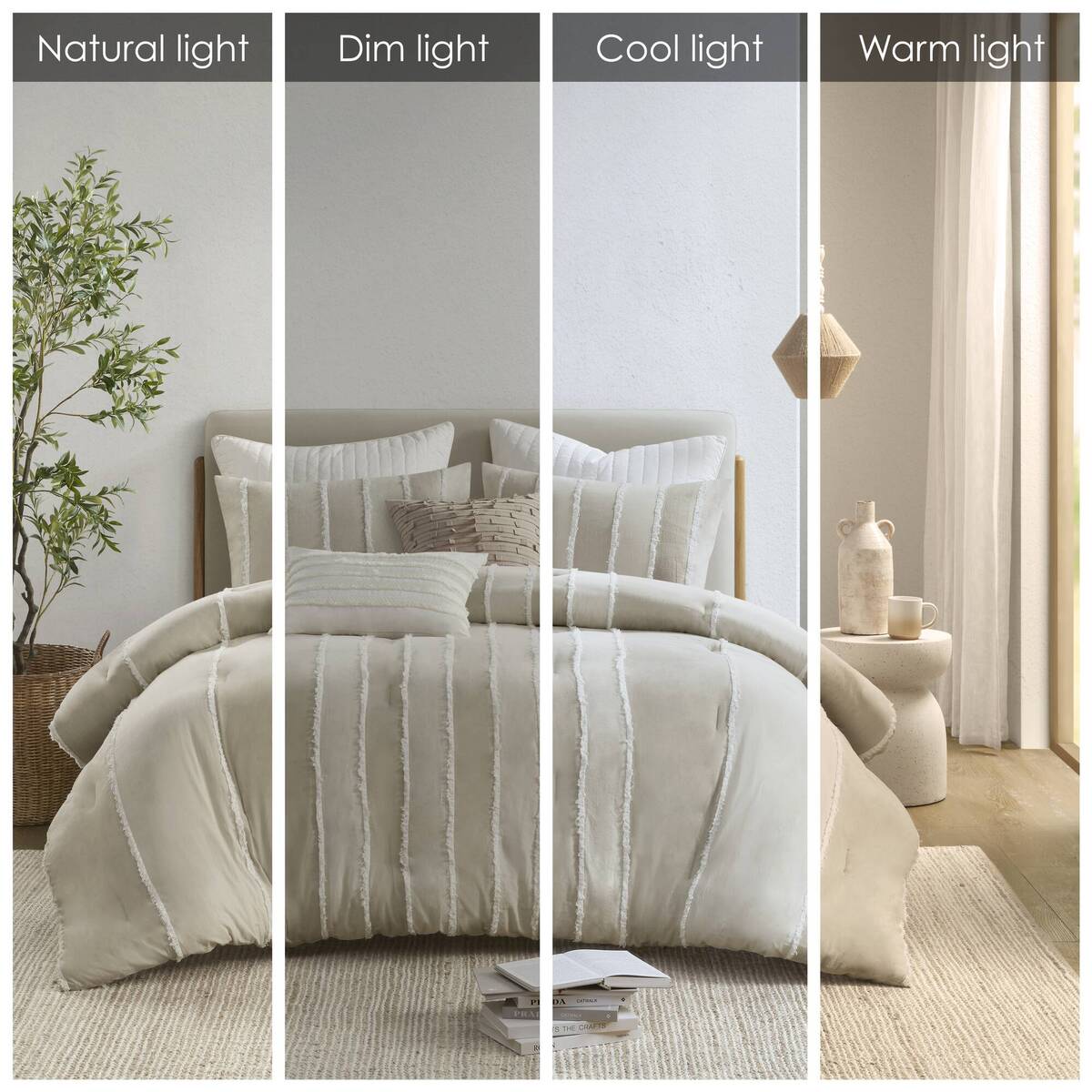 Striped Cotton Comforter Set Taupe King/Cal King