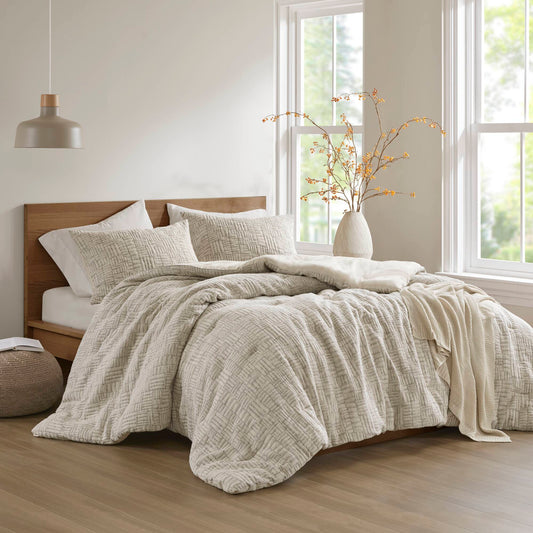 3 Piece Oversized Cotton Matelasse Comforter Set-Full/Queen