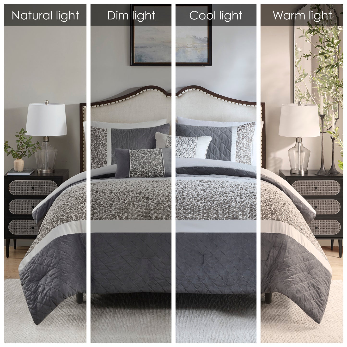 5 Piece Textured Jacquard Stripe Comforter Set - King/Cal King
