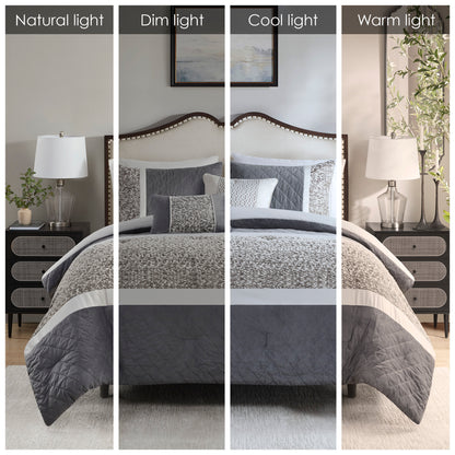 5 Piece Textured Jacquard Stripe Comforter Set - King/Cal King
