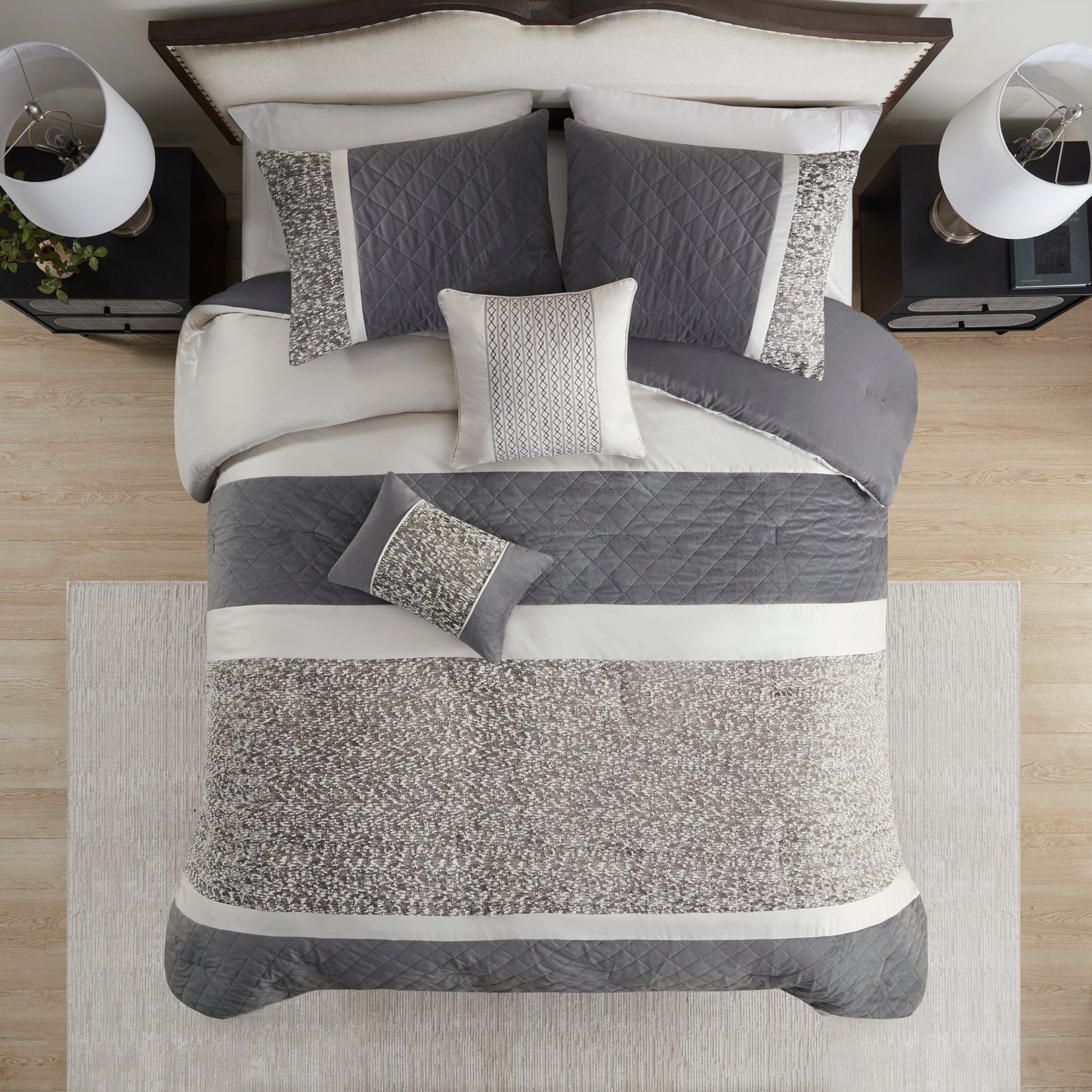 5 Piece Textured Jacquard Stripe Comforter Set - King/Cal King