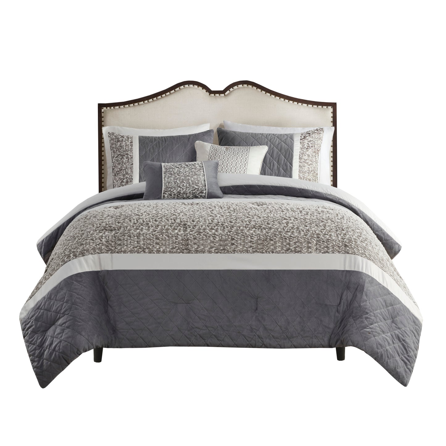 5 Piece Textured Jacquard Stripe Comforter Set - King/Cal King