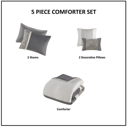 5 Piece Textured Jacquard Stripe Comforter Set - King/Cal King