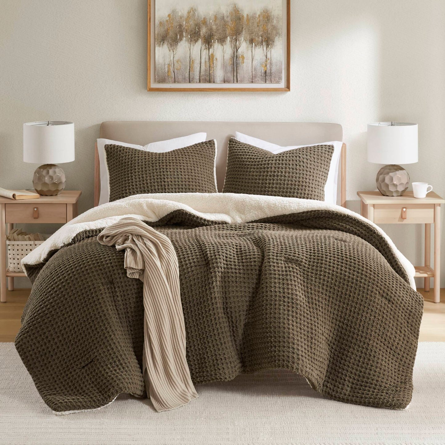 Twin Size Brown Polyester Chenille Comforter Set