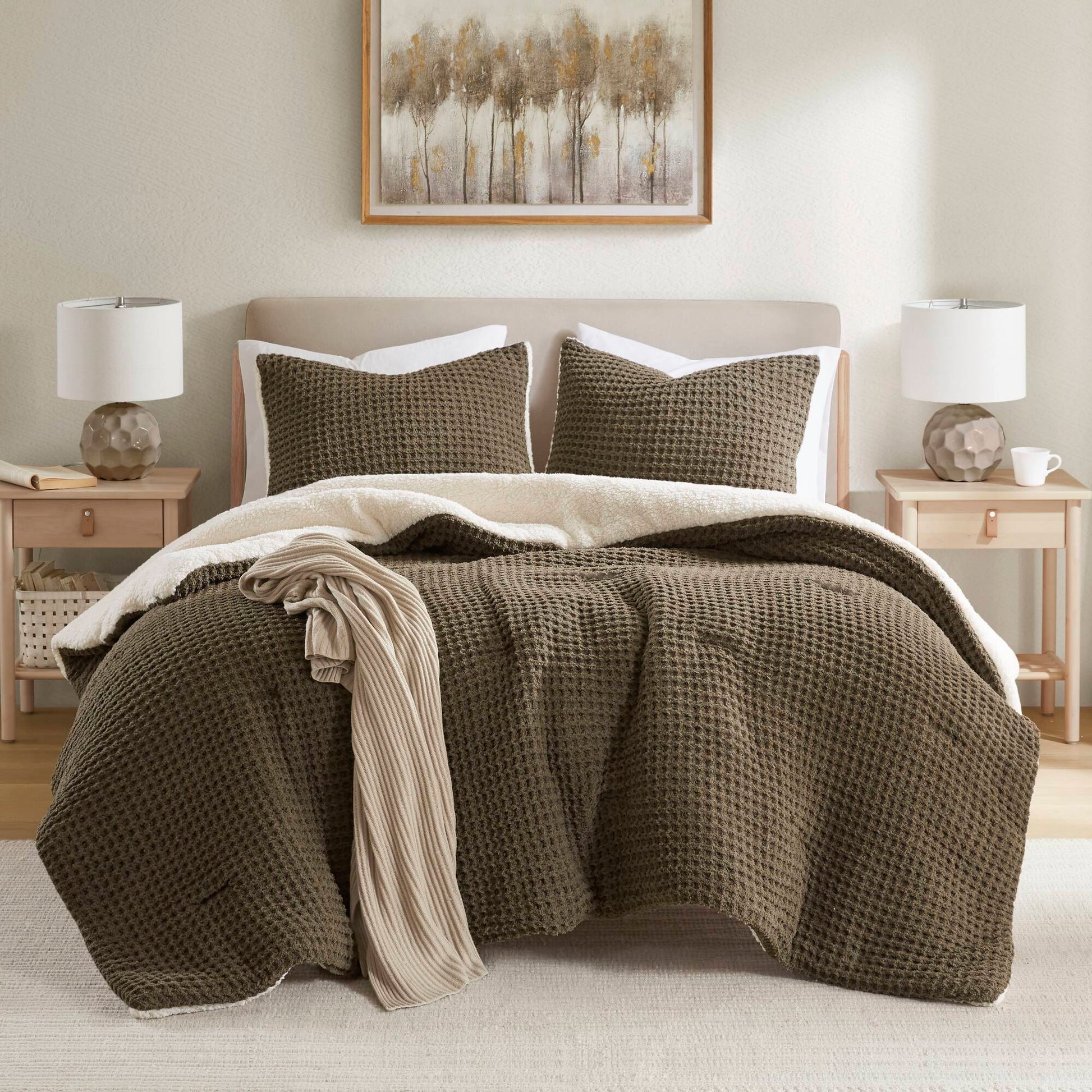 Twin Size Brown Polyester Chenille Comforter Set