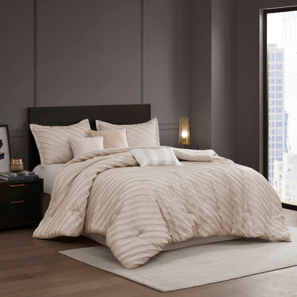 7 PCS Queen Comforter Set Beige