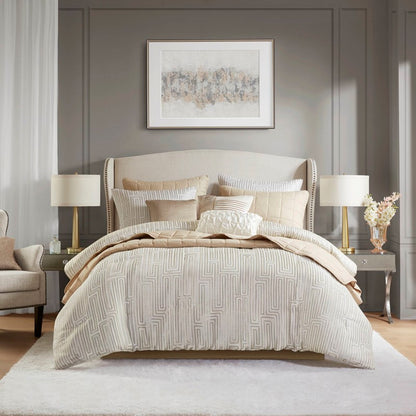 10 PCS Cal King Luxury Jacquard Comforter Set Ivory