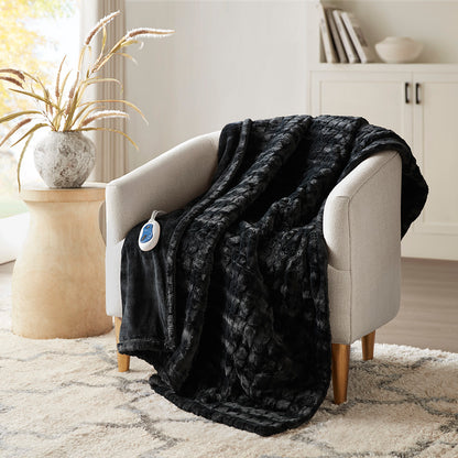 1 PCS 50x70" Oversized Faux Fur Heated Throw Black Texture