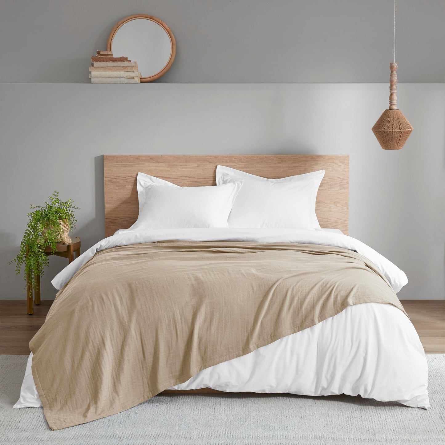 1 PCS King 100% Cotton Lightweight Blanket Tan