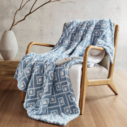 1 PCS 50x60" Soft Heated Throw Blue Geo