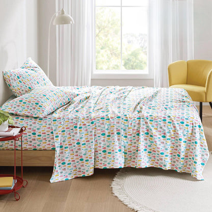 4 PCS Queen Cotton Printed Sheet Set White Holiday Trees