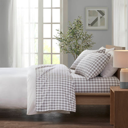 4 PCS Cal King Printed Sheet Set Gray Herringbone Check