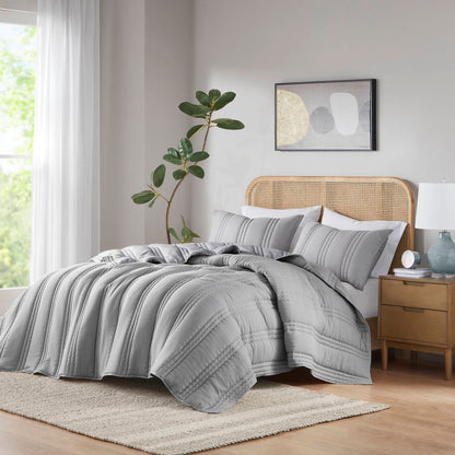3 PCS King/Cal King Poly   Quilt Set Gray