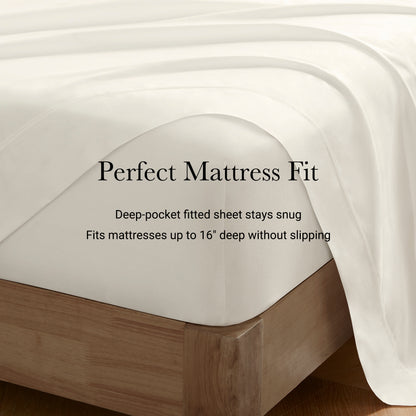 King Sateen Sheet Set Ivory Cotton 4 Pieces