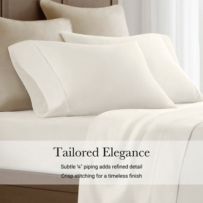 King Sateen Sheet Set Ivory Cotton 4 Pieces