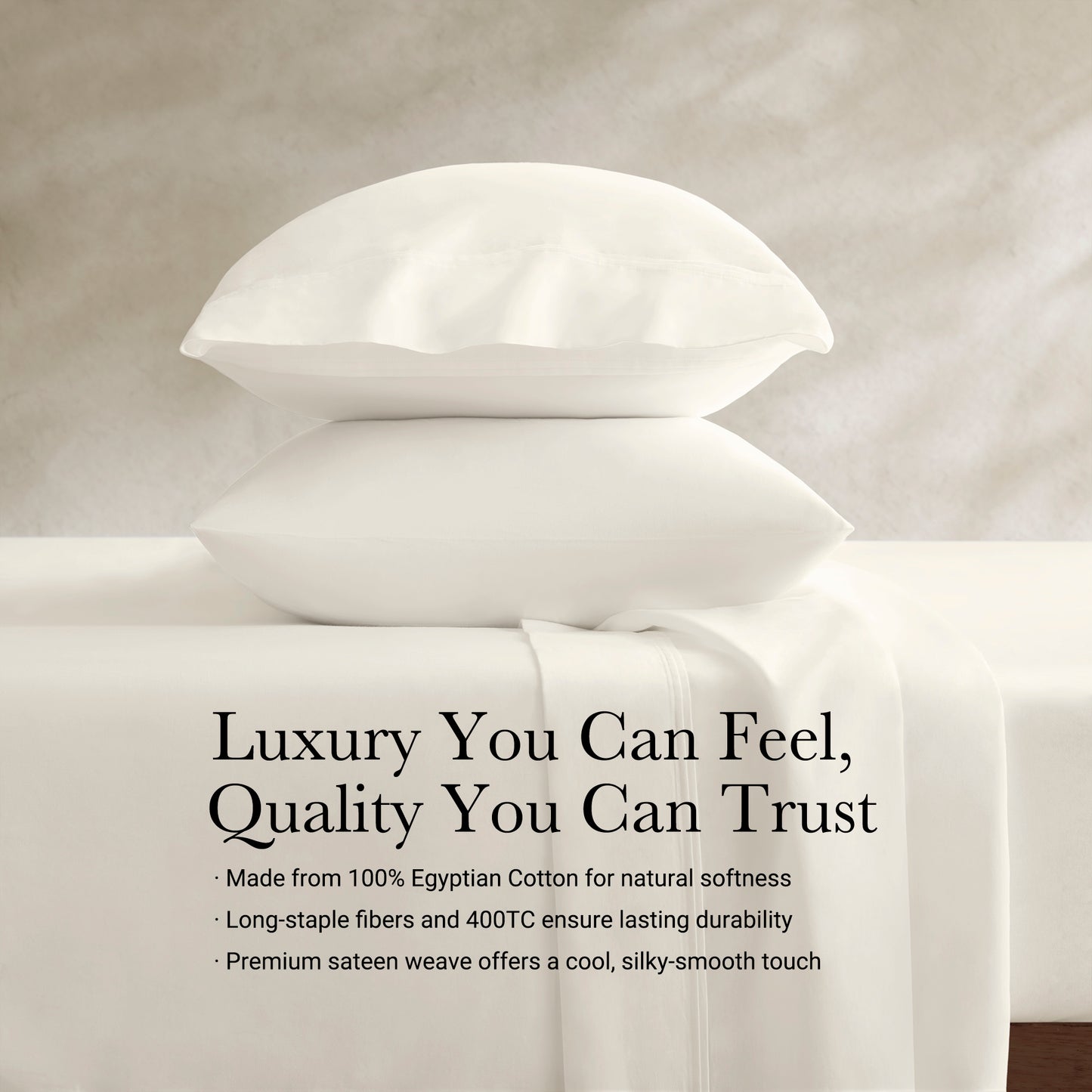 King Sateen Sheet Set Ivory Cotton 4 Pieces