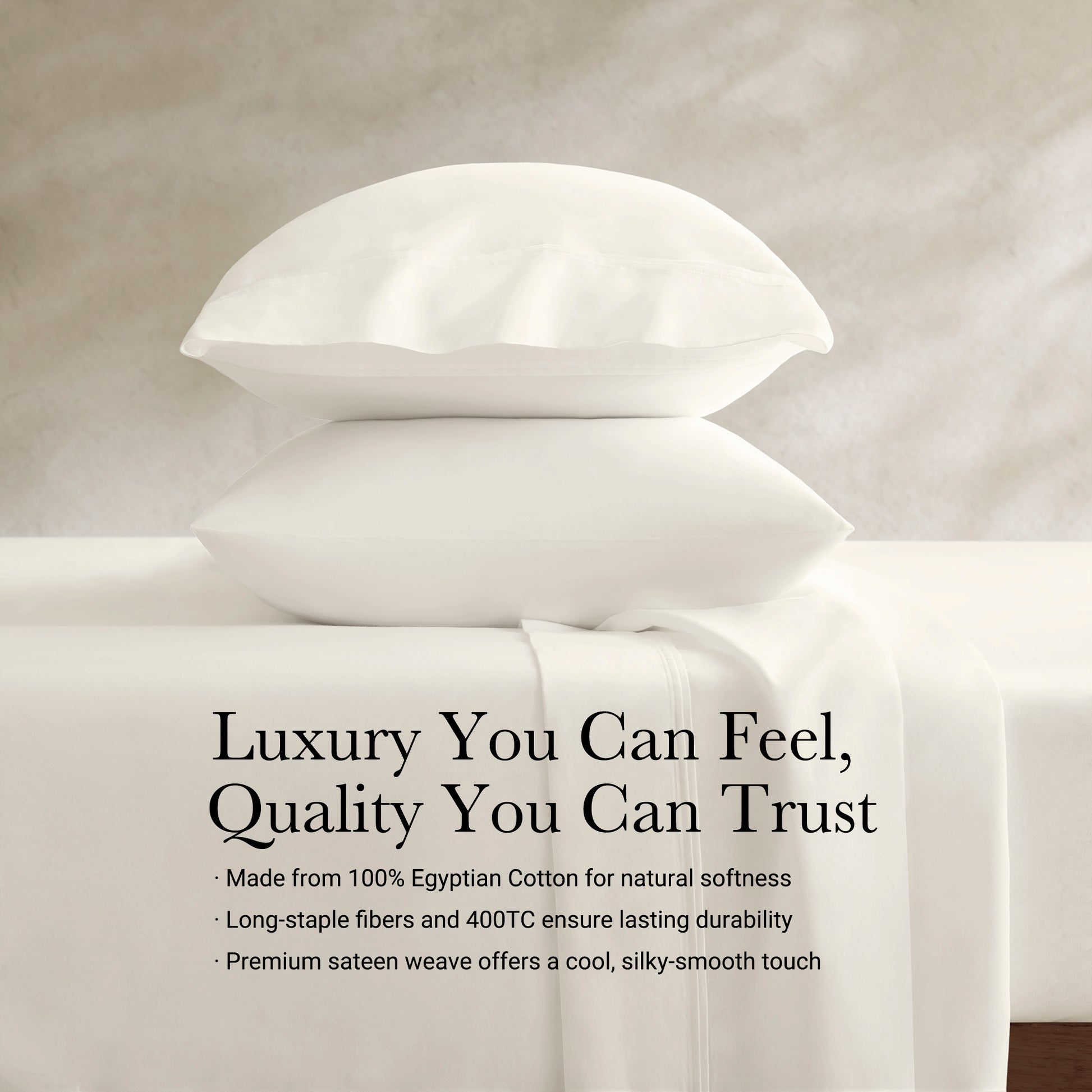 King Sateen Sheet Set Ivory Cotton 4 Pieces