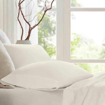 King Sateen Sheet Set Ivory Cotton 4 Pieces