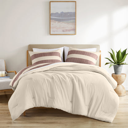 2-Piece Twin/Twin XL Stripe Textured Print Comforter Set,Terracotta