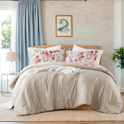 3-Piece Full/Queen Reversible Floral Botanical Seersucker Comforter Set,Pink