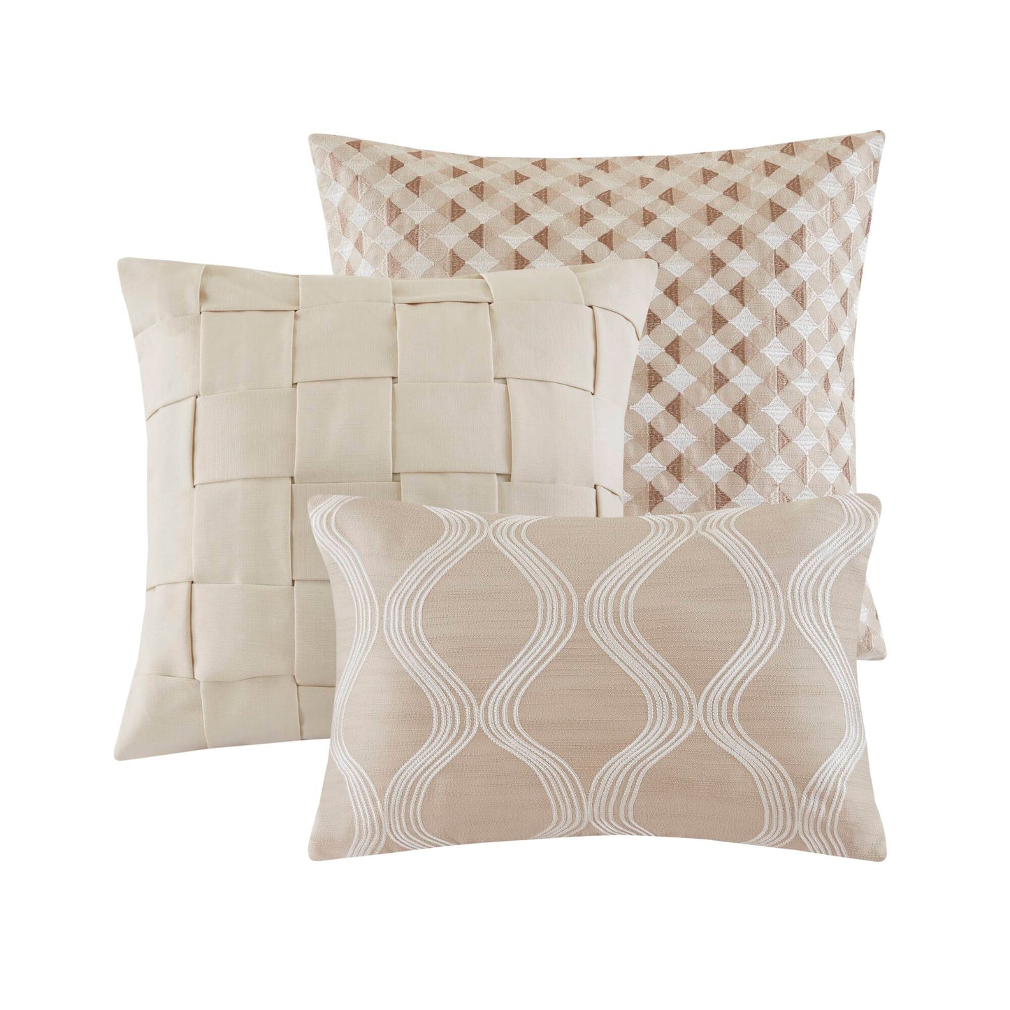Queen Polyester Bedding Set Tan Ivory 8 Piece Comforter