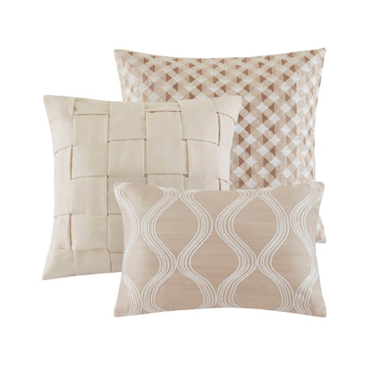 Queen Polyester Bedding Set Tan Ivory 8 Piece Comforter