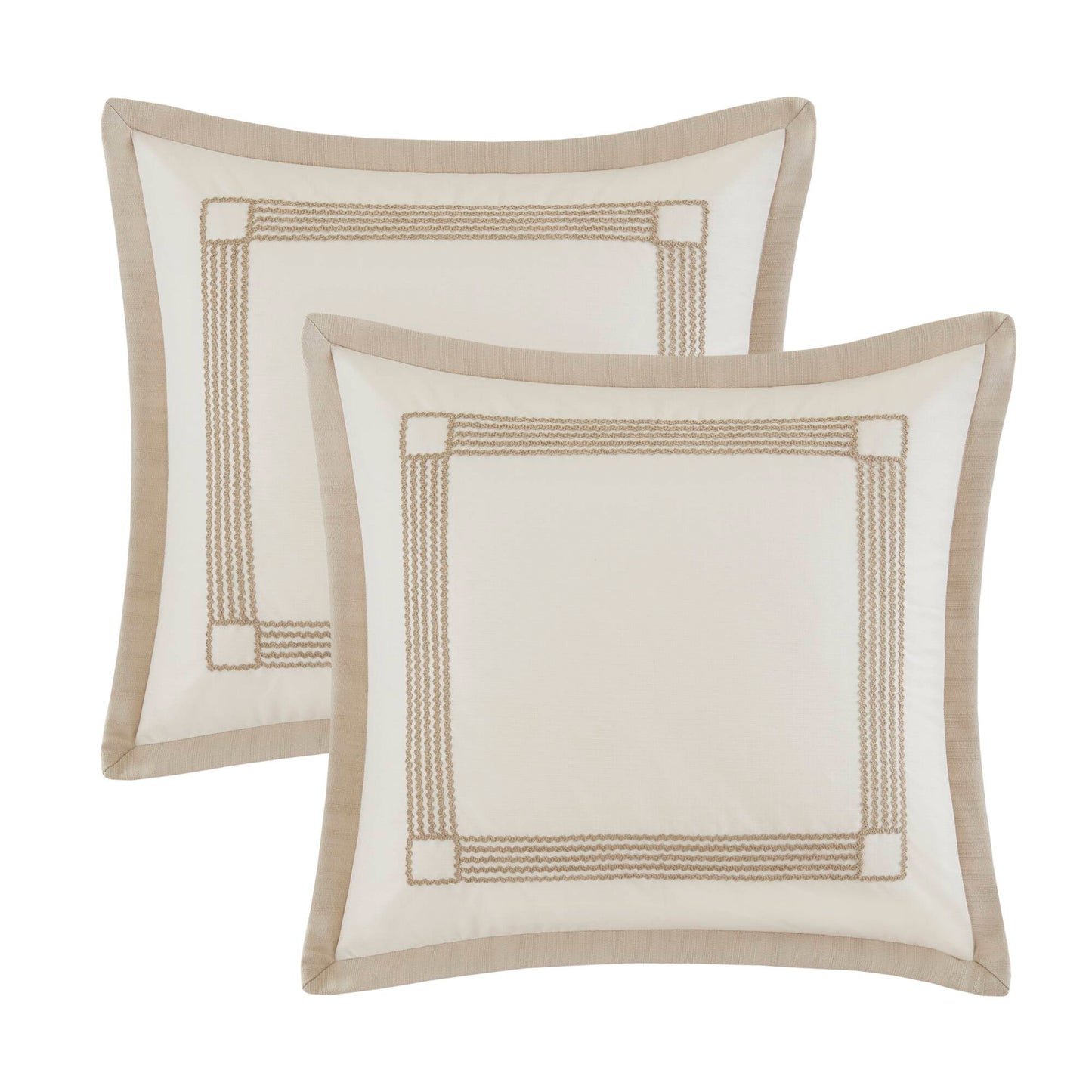 Queen Polyester Bedding Set Tan Ivory 8 Piece Comforter
