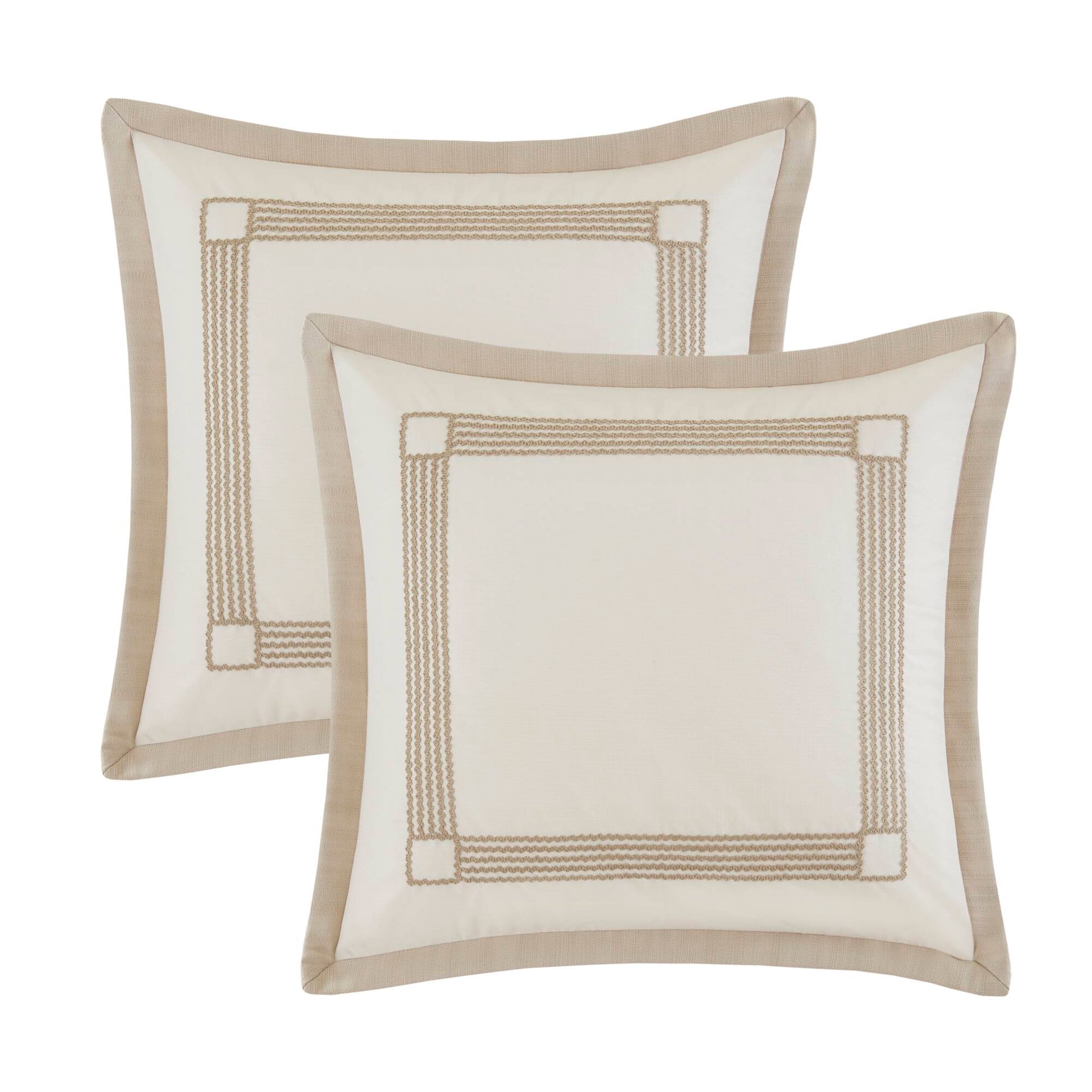 Queen Polyester Bedding Set Tan Ivory 8 Piece Comforter
