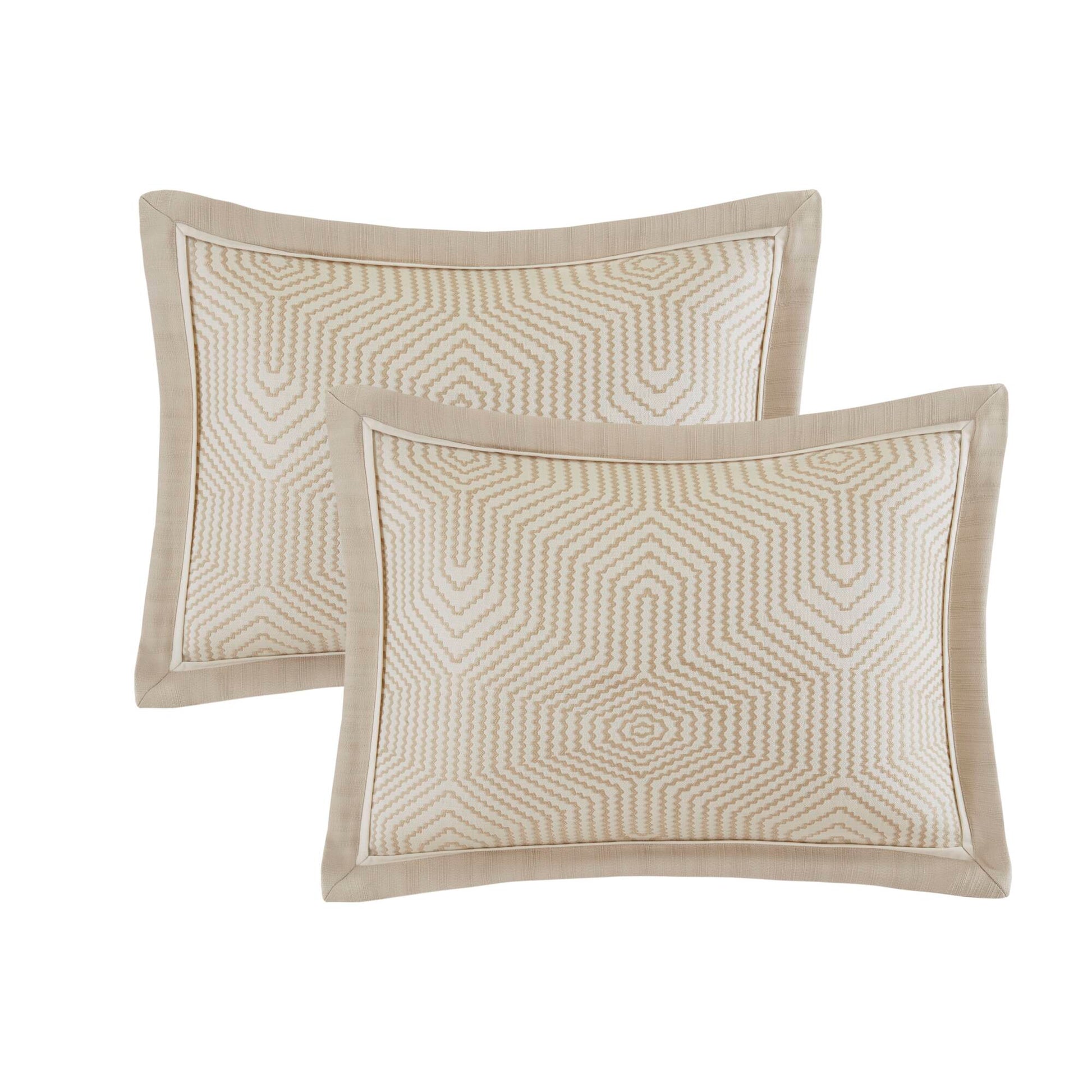 Queen Polyester Bedding Set Tan Ivory 8 Piece Comforter