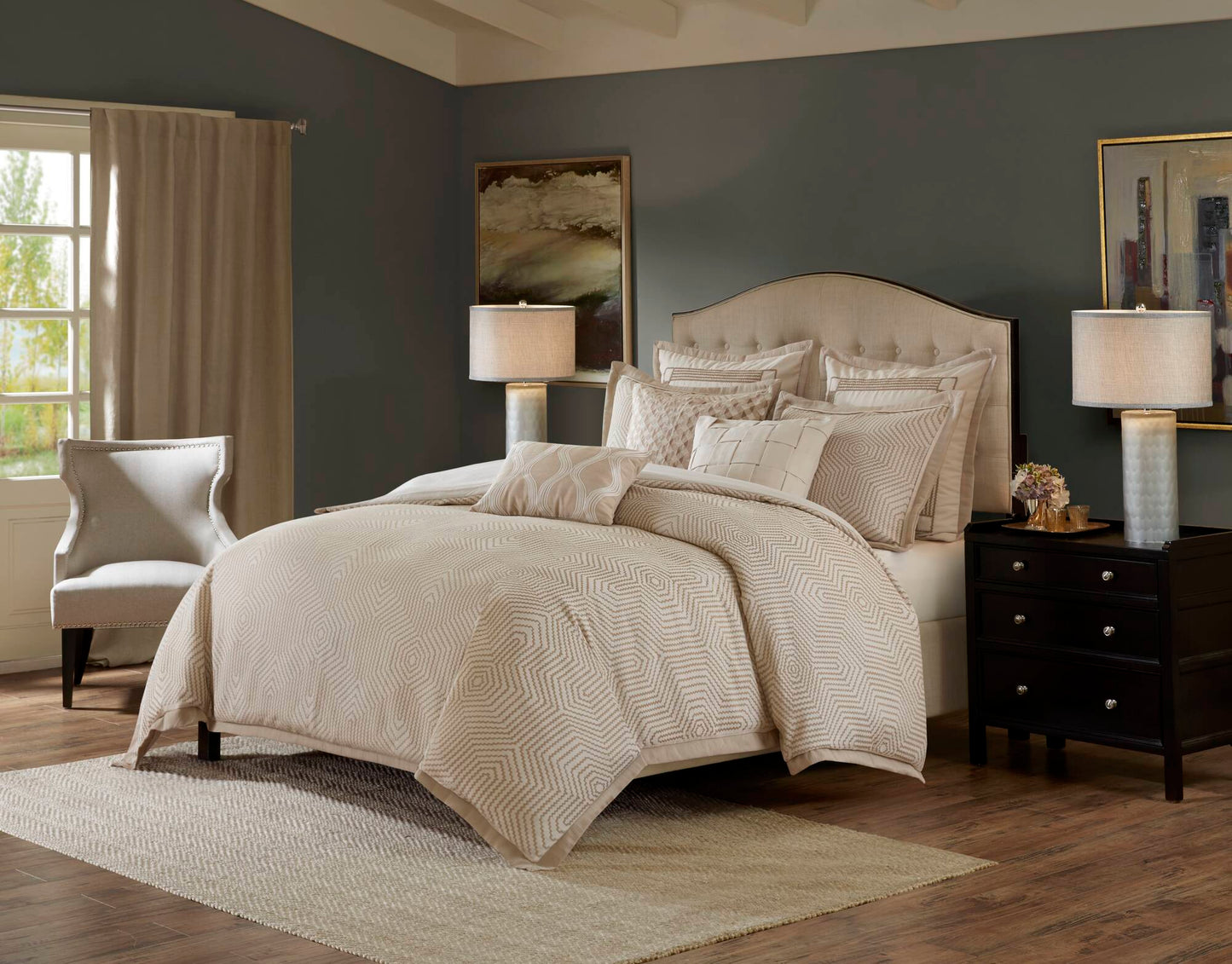 8-Piece Queen Abstract Comforter Set, Tan+Ivory