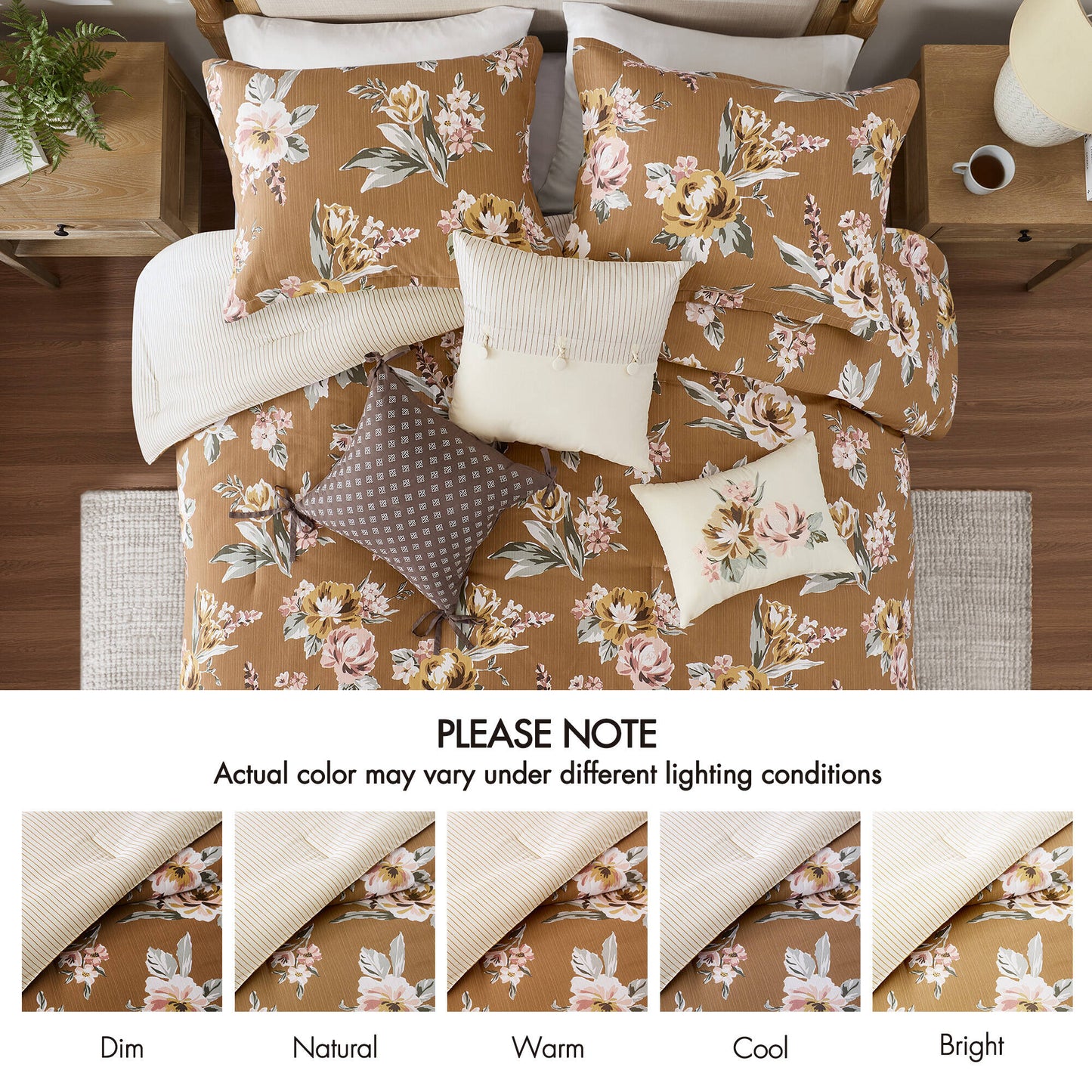 7-Piece Queen Vin Floral Comforter Set, Terracotta