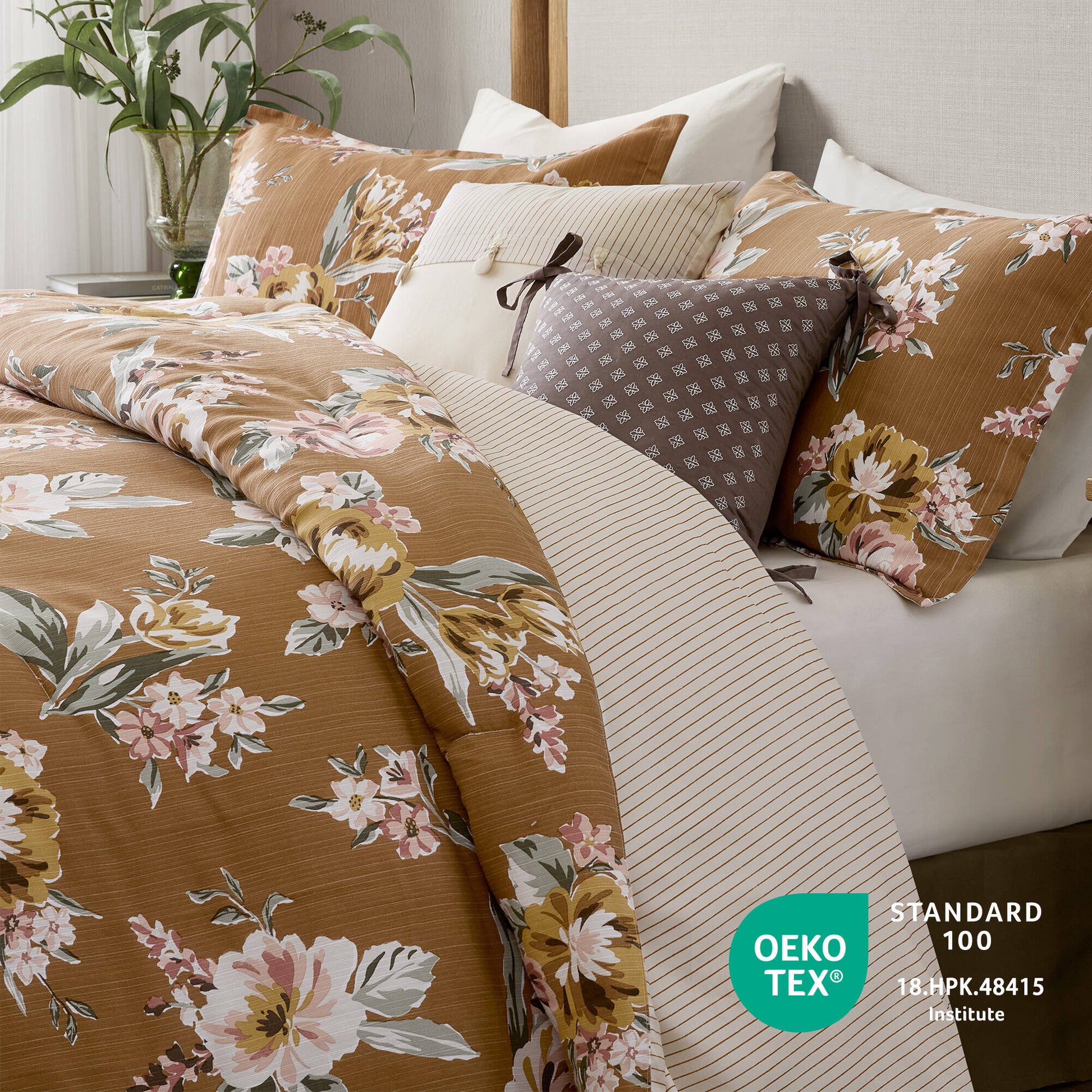 7-Piece Queen Vin Floral Comforter Set, Terracotta