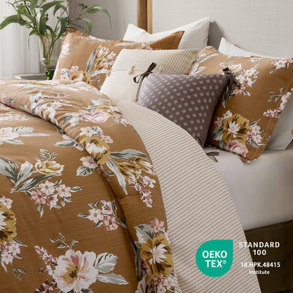 7-Piece Queen Vin Floral Comforter Set, Terracotta