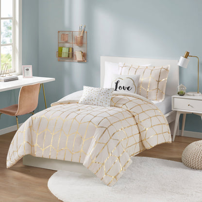 4-Piece Twin/Twin XL 100% Polyester Brushed   Printed Comforter Set